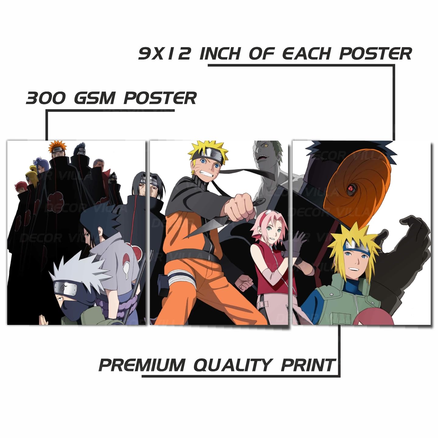 Decor Villa Naruto Shippuden Premium Wall Art Posters (Set of 3